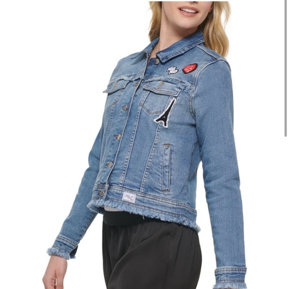 Karl Lagerfeld Blue Denim Jacket with Patches small - Picture 1 of 11